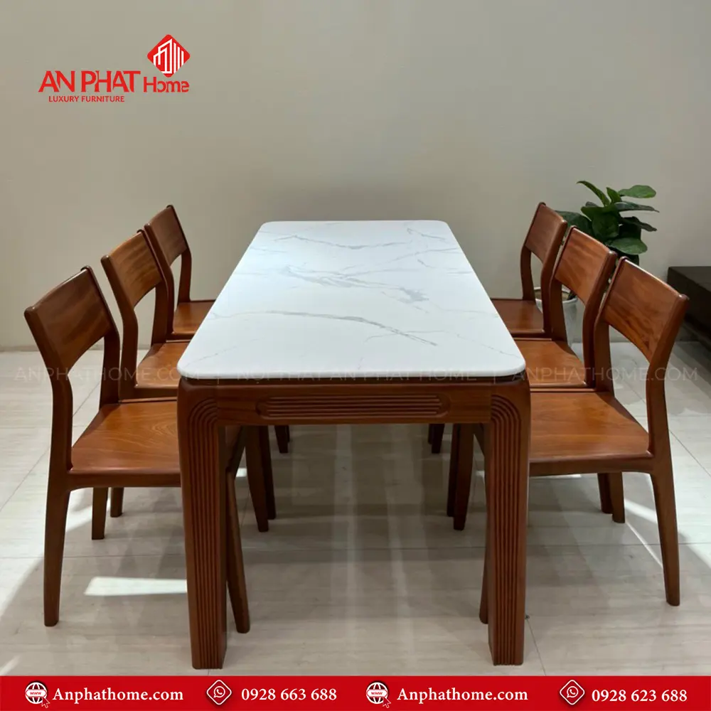 Bộ bàn ăn gỗ xoan đào mặt đá cao cấp BA-2088 3 Bộ bàn ăn gỗ xoan đào mặt đá cao cấp BA-2088, Quý khách có thể lựa chọn kích thước bàn từ dài 1m20 – 1m80 hoặc lớn hơn, để phù hợp với nhu cầu sử dụng, Bộ bàn 1m20 sẽ đi kèm 4 ghế, bàn 1m40 – 1m60 – 1m80 đi kèm 6 ghế theo bộ, Ngoài da có thể đặt mua thêm số lượng ghế ngồi để phù hợp với nhu cầu sử dụng.