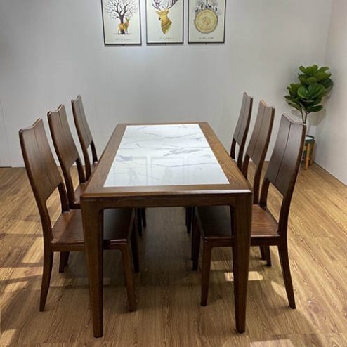 Bộ bàn ăn mặt đá 6 ghế gỗ sồi BA-3027