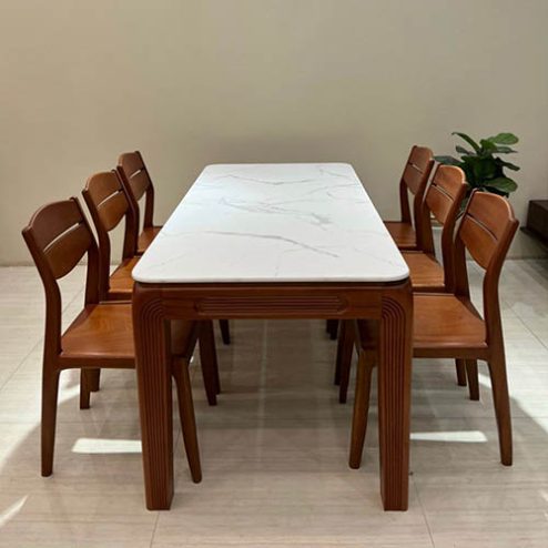 Bộ bàn ăn mặt đá gỗ xoan đào 6 ghế BA-2083