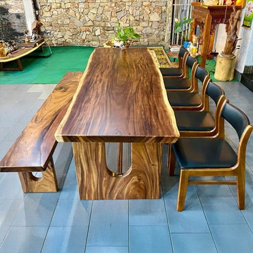 Bộ bàn ăn nguyên khối gỗ me tây sang trọng BA-2076