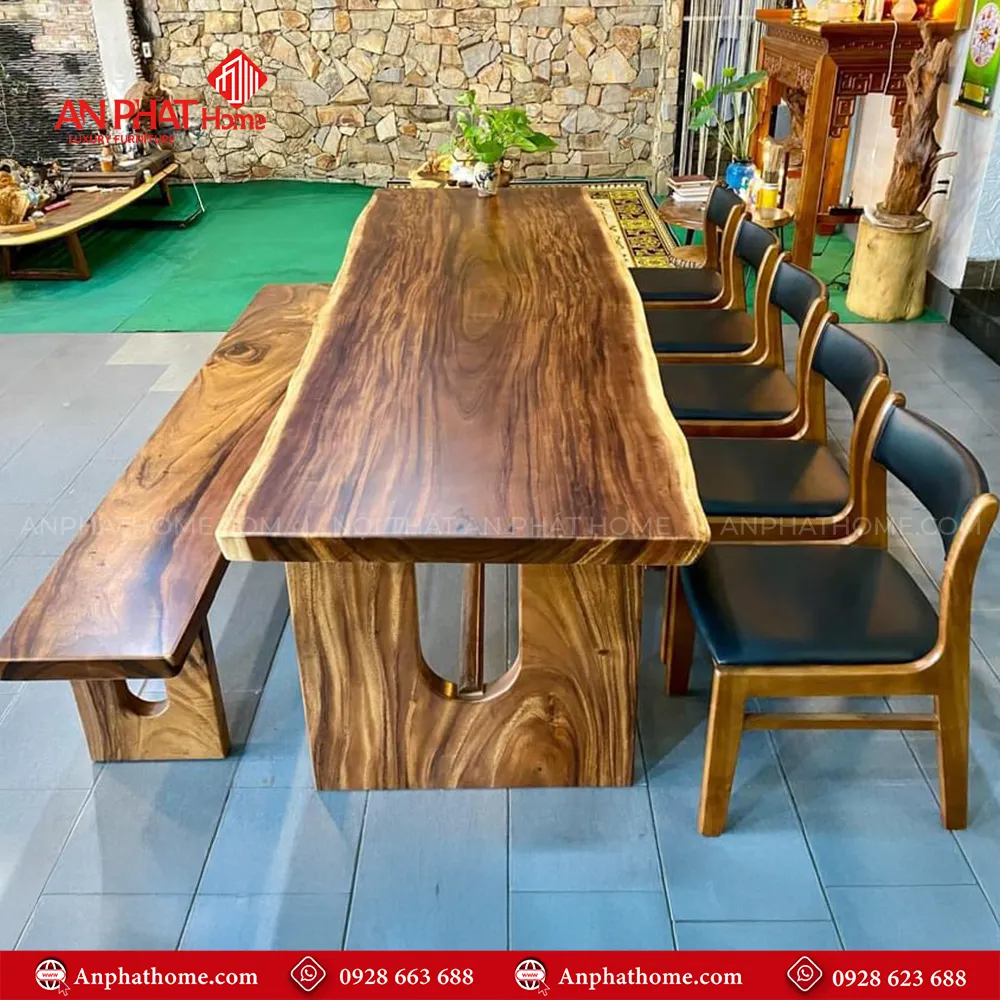 Bộ bàn ăn nguyên khối gỗ me tây sang trọng BA-2076 5 Bộ bàn ăn nguyên khối gỗ me tây sang trọng BA-2076, Với thiết kế đơn giản, kiểu dáng hiện đại, Bộ bàn ăn Me Tây nguyên tấm vân gỗ tự nhiên sang trọng, Phù hợp với mọi không gian, Quý khách có thể lựa chọn kích thước bàn từ dài 1m20 – 1m80 – 2m hoặc lớn hơn, để phù hợp với nhu cầu sử dụng, bàn dài 1m20 sẽ đi kèm 4 ghế, bàn dài 1m20 –1m40- 1m60 đi kèm 2 ghế đơn 1 ghế dài. Từ–1m80 -2m đi kèm 4 ghế đơn 1 ghế dài theo bộ, Ngoài da có thể đặt mua thêm số lượng ghế ngồi để phù hợp với nhu cầu sử dụng. Sản phẩm đã xem
