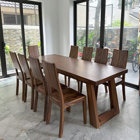 Bộ bàn ghế ăn gỗ me tây nguyên tấm cao cấp BA-2077