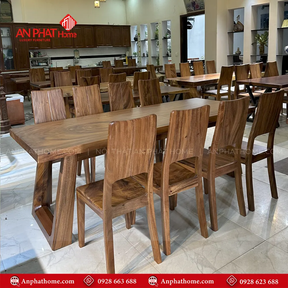 Bộ bàn ghế ăn gỗ me tây nguyên tấm cao cấp BA-2077 6 kiểu dáng hiện đại, Bộ bàn ăn Me Tây nguyên tấm vân gỗ tự nhiên sang trọng, Phù hợp với mọi không gian