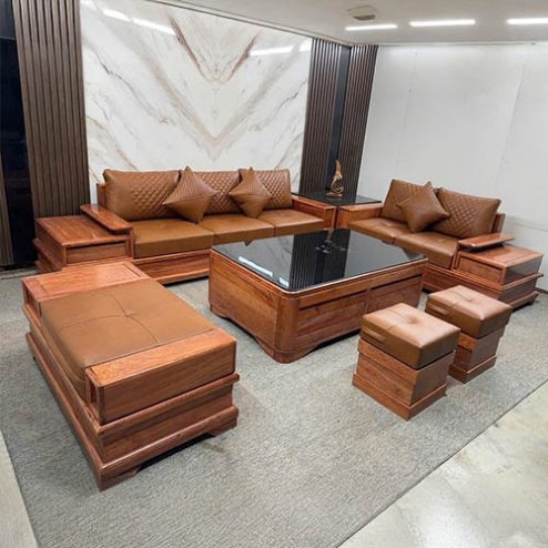 Bộ Bàn Ghế Sofa Gỗ Phòng Khách Gỗ Hương Đá Cao Cấp F-1325