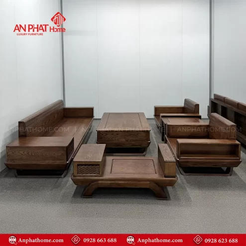Bộ Bàn Ghế Sofa Gỗ Phòng Khách Gỗ Sồi  Đẹp F-1358