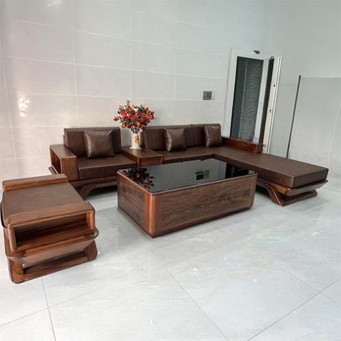 Bộ Bàn Ghế Sofa Gỗ Sồi Nga Sơn Màu Óc Chó Đẹp F-1342