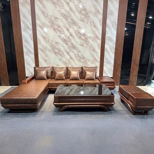 Bộ Bàn Ghế Sofa Góc Chữ L Gỗ Sồi Hiện Đại F-1321