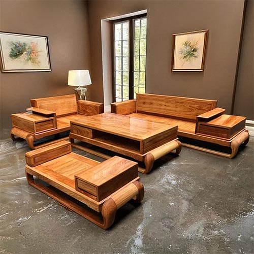 Bộ Bàn Ghế Sofa Góc Gỗ Gõ Đỏ Cao Cấp F-1303