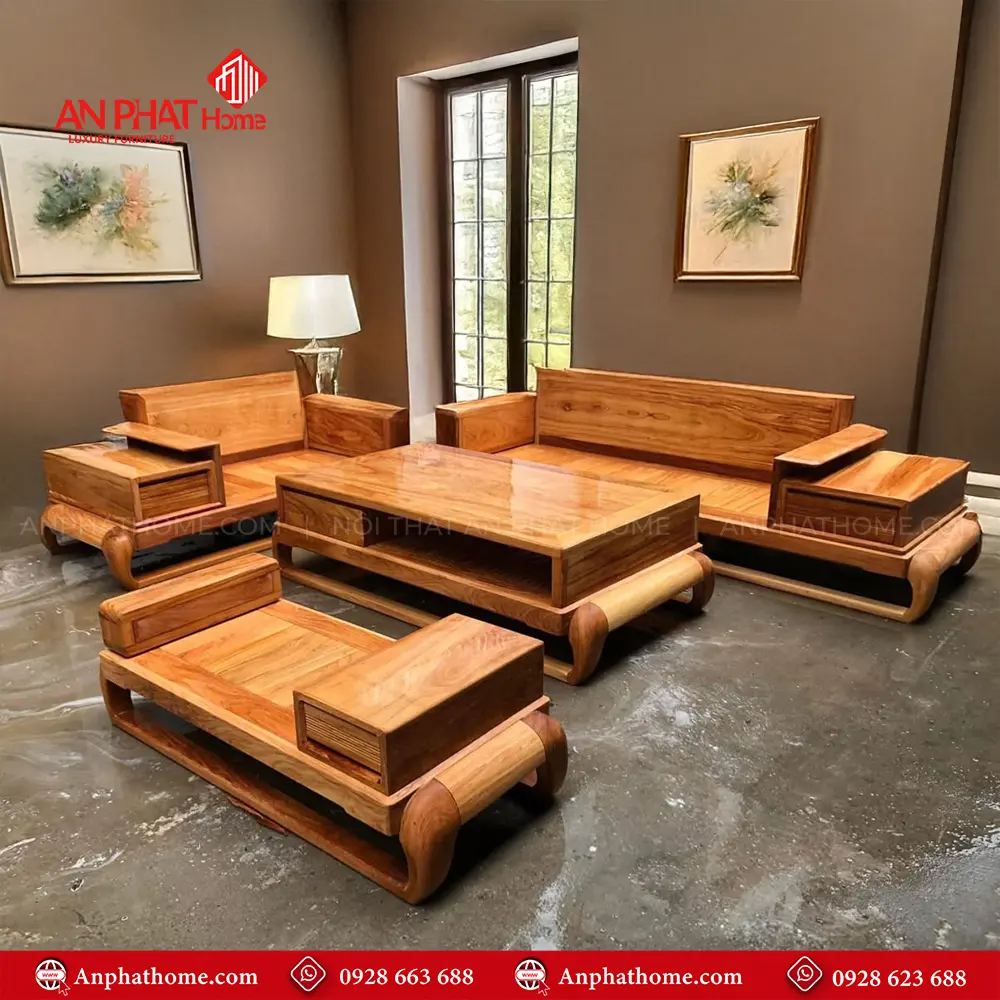 Bộ Bàn Ghế Sofa Góc Gỗ Gõ Đỏ Cao Cấp F-1303 5 Bộ Bàn Ghế Sofa Góc Gỗ Gõ Đỏ Cao Cấp F-1303, Thiết kế sang trọng, phong cách hiện đại, vân gỗ tự nhiên sơn màu giữ vân nguyên bản, mang lại vẻ đẹp hoàn hảo cho mẫu sofa F-1303
