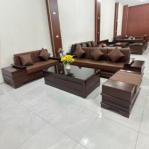 Bộ Bàn Ghế Sofa Góc Gỗ Sồi Hiện Đại F-1308