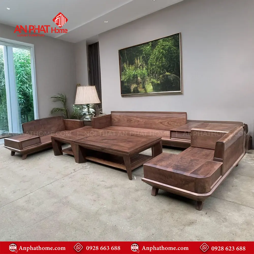 Bộ Bàn Ghế Sofa Phòng Khách Gỗ Óc Chó Cao Cấp F-1335 3 Bộ Bàn Ghế Sofa Phòng Khách Gỗ Óc Chó Cao Cấp F-1335, Được thiết kế sang trọng, Là sự kết hợp hài hòa từ gỗ Hương đá, và nét hiện đại từ chất liệu da nhập khẩu Hàn Quốc, Chi tiết đục của nghệ nhân, tác phẩm sofa gỗ được những nghệ nhân AN PHÁT HOME trạm khắc tỉ mỉ từng đường nét chi tiết hoa văn, mang lại nét đẹp hài hòa cho bộ bàn ghế sofa F-1335