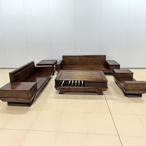Bộ Bàn Ghế Sofa Văng Gỗ Sồi Lau Màu Óc Chó F-1343