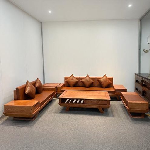 Bộ Sofa Bàn Trà Đẹp Gỗ Sồi Nga Hiện Đại F-1356
