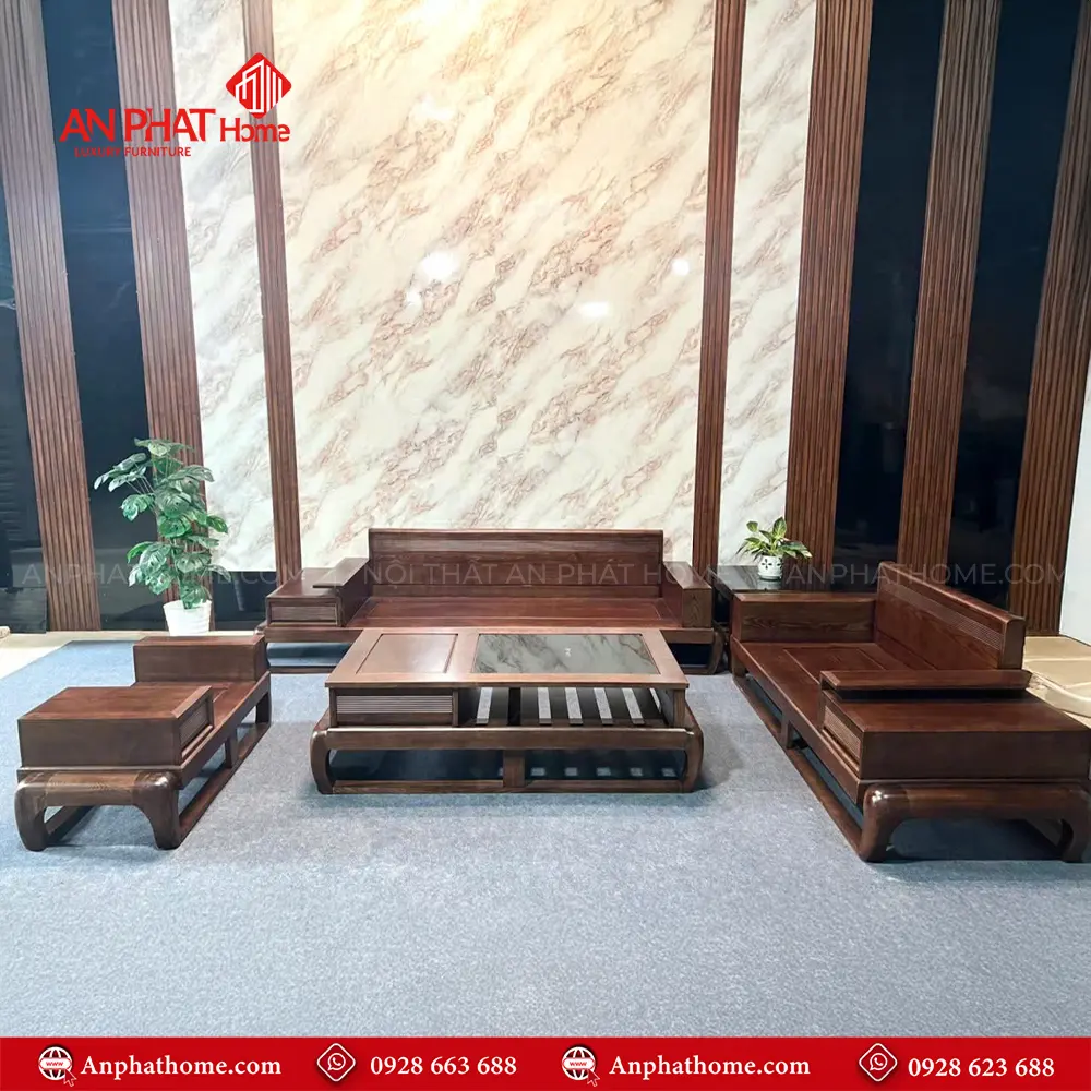 Bộ Sofa Bàn Trà Gỗ Sồi Nga Hiện Đại Sang Trọng F-1328 3 Bộ Sofa Bàn Trà Gỗ Sồi Nga Hiện Đại Sang Trọng F-1328, Được thiết kế sang trọng, Là sự kết hợp hài hòa từ gỗ sồi nga, và nét hiện đại từ chất liệu da nhập khẩu Hàn Quốc, Chi tiết đục của nghệ nhân, tác phẩm sofa gỗ được những nghệ nhân AN PHÁT HOME trạm khắc tỉ mỉ từng đường nét chi tiết hoa văn, mang lại nét đẹp hài hòa cho bộ bàn ghế sofa F-1328