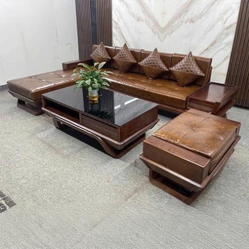 Bộ Sofa Gỗ Sồi Nga Mẫu Chữ L Sang Trọng F-1345