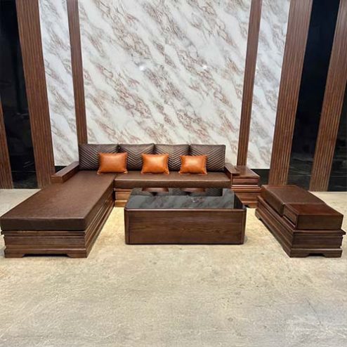 Bộ Sofa Góc Chữ L Gỗ Sồi Nga Hiện Đại F-1329