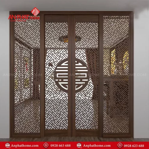 Cửa Lùa 2 Cánh Kết Hợp Vách Đứng 2 Bên Phòng Thờ VN-4391