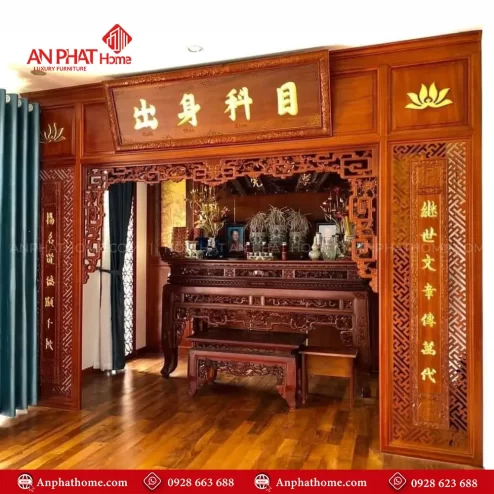 Cửa Vách Phòng Thờ Đẹp Gỗ Gõ Đỏ VN-4370