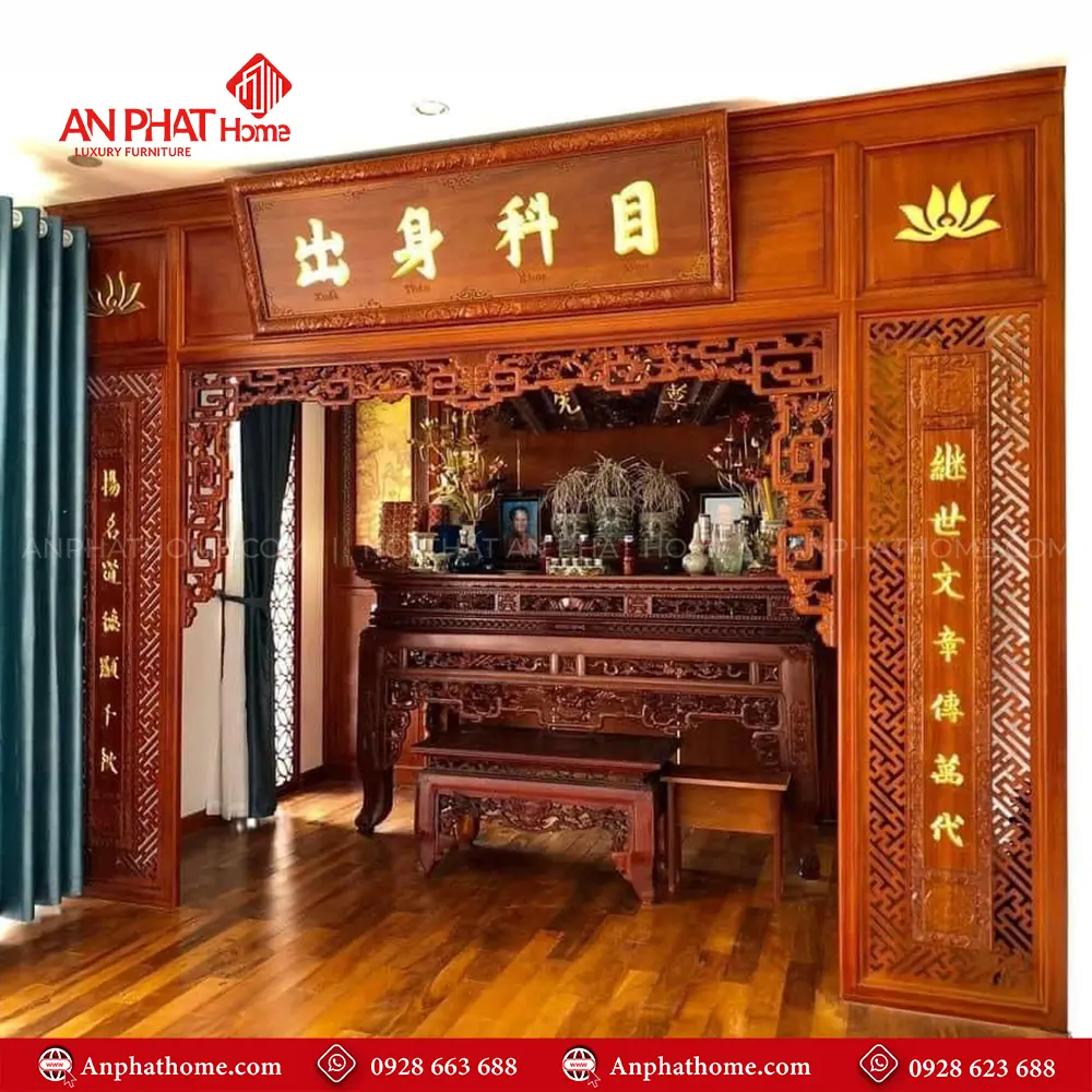 Cửa Vách Phòng Thờ Đẹp Gỗ Gõ Đỏ VN-4370 3 Cửa Vách Phòng Thờ Đẹp Gỗ Gõ Đỏ VN-4370