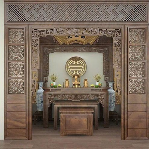 Cửa Võng Kèm Vách Ngăn Phòng Thờ Đẹp VN-4408