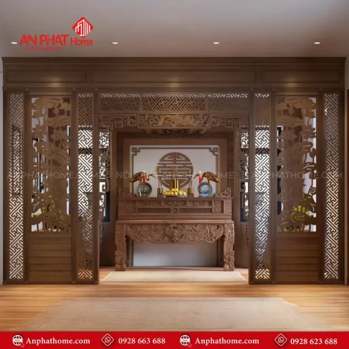 Cửa Võng Phòng Thờ Kết Hợp Vách Ốp Sau VN-4386