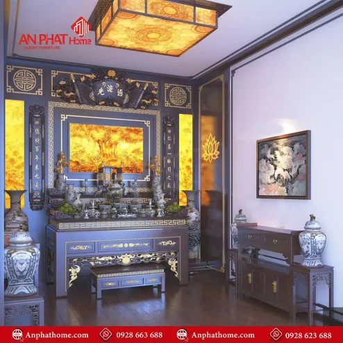 Không Gian Thờ Đẹp Với Bàn Thờ Tam Cấp Dát Vàng BT-2448