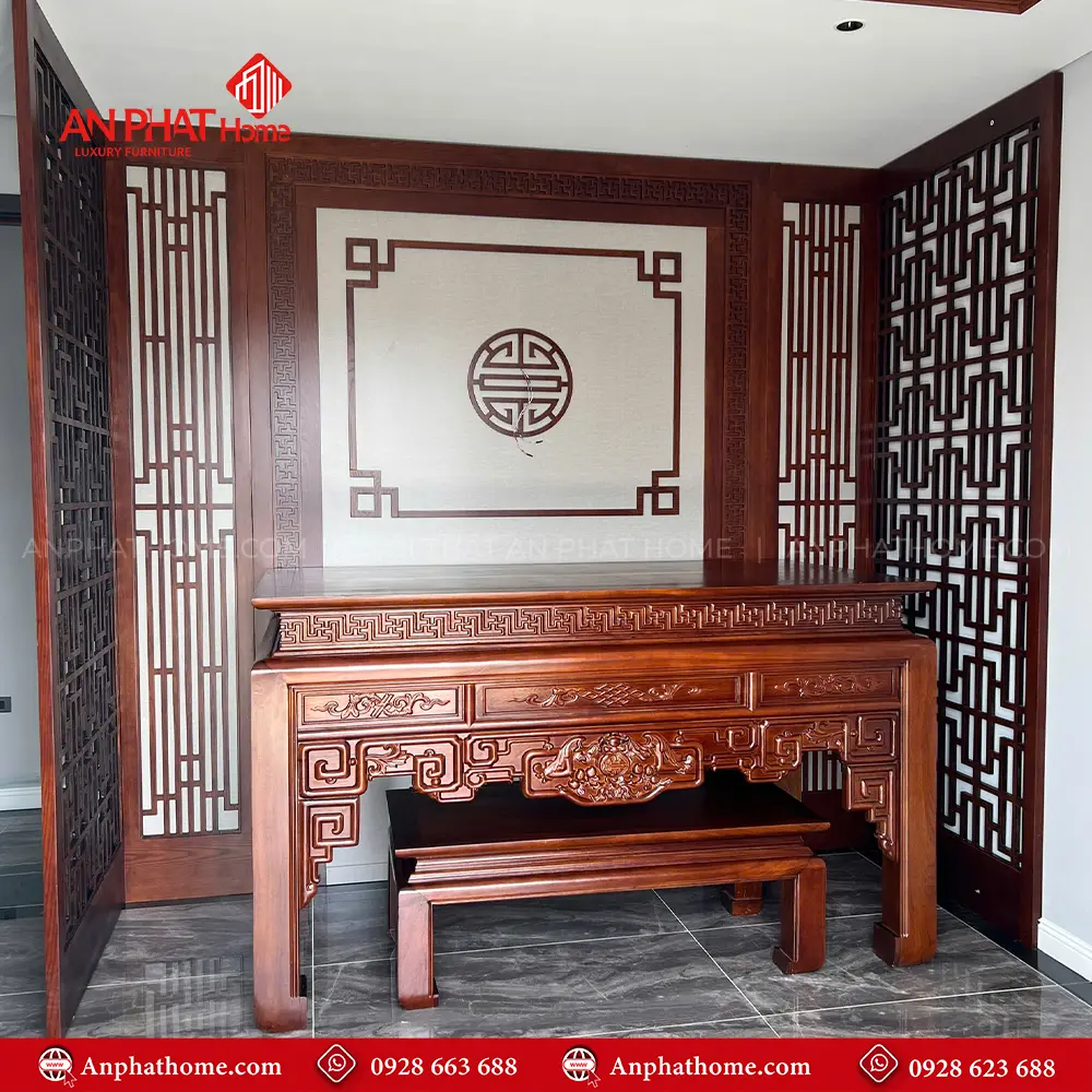 Không Gian Thờ Gia Tiên Gỗ Gõ Đỏ BT-2558 10 Không Gian Thờ Gia Tiên Gỗ Gõ Đỏ BT-2558