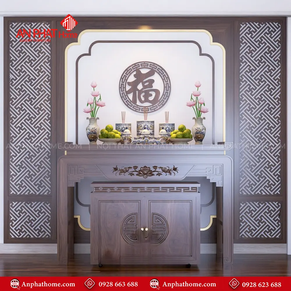 Không Gian Thờ Gia Tiên Kết Hợp Vách Ốp Gỗ Đẹp BT-2595 3 Không Gian Thờ Gia Tiên Kết Hợp Vách Ốp Gỗ Đẹp BT-2595