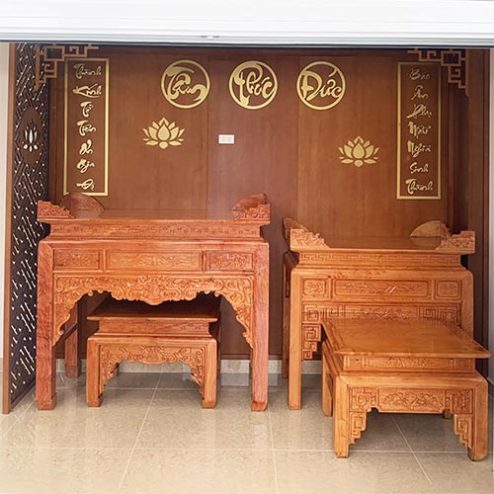 Không Gian Thờ Gỗ Hương Bàn Thờ Phật Kết Hợp Gia Tiên BT-2475