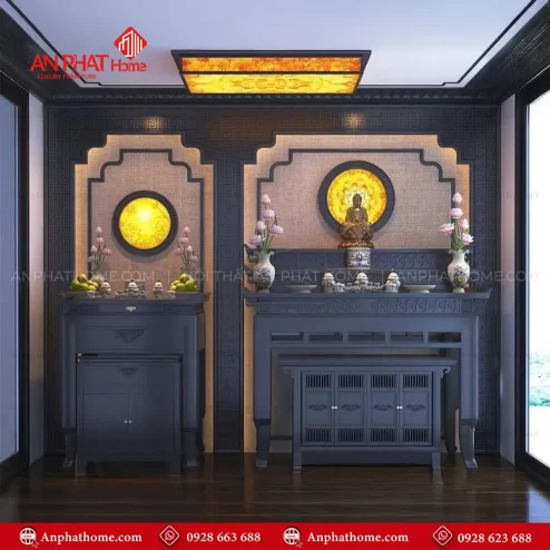 Không Gian Thờ Phật Kết Hợp Gia Tiên Đẹp BT-3602