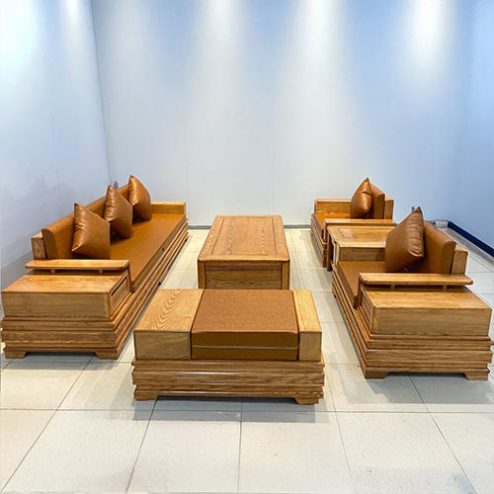 Mẫu Bàn Ghế Sofa Phòng Khách Gỗ Sồi Hiện Đại F-1373
