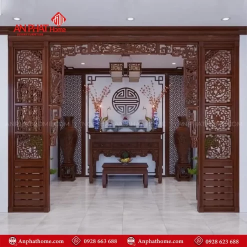 Mẫu Cửa Vách Gỗ Hương Đá Không Gian Thờ Đẹp VN-4389