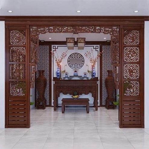 Mẫu Cửa Vách Gỗ Hương Đá Không Gian Thờ Đẹp VN-4389