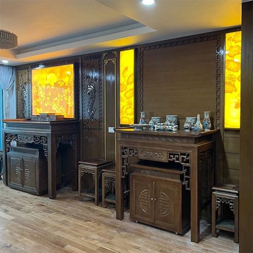 Mẫu Phòng Thờ Phật Và Gia Tiên Gỗ Gụ BT-2494