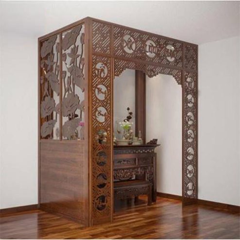 Mẫu Thiết Kế Vách Ngăn Phòng Thờ Hoa Sen VN-4429
