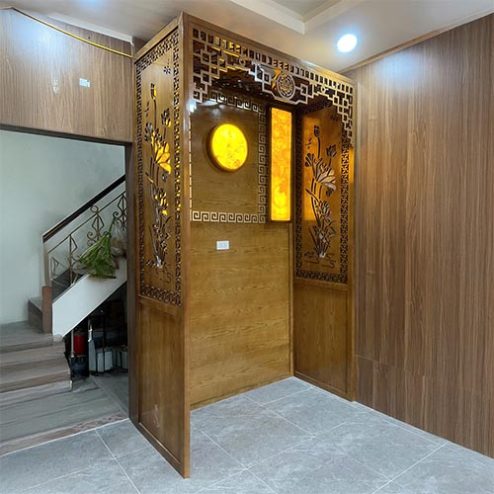 Mẫu Vách Bàn Thờ Kết Hợp Tranh Trúc Chỉ VN-4358