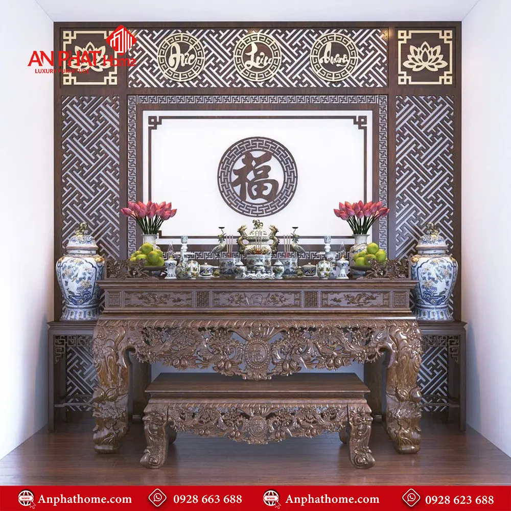 Sập Thờ Tứ Linh Kết Hợp Vách Ốp Phòng Thờ BT-2442 3 Sập Thờ Tứ Linh Kết Hợp Vách Ốp Phòng Thờ BT-2442