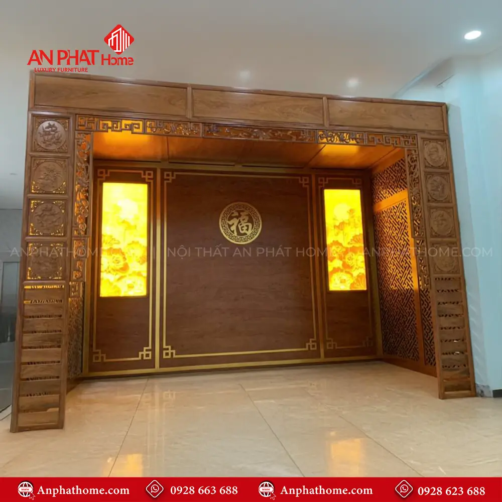 Thiết Kế Vách Phòng Thờ Gỗ Gõ Đỏ Kết Hợp Tranh Trúc Chỉ VN-4432 3 Thiết Kế Vách Phòng Thờ Gỗ Gõ Đỏ Kết Hợp Tranh Trúc Chỉ VN-4432