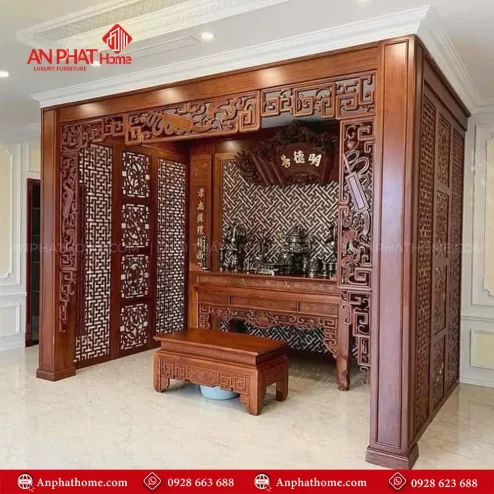 Vách Gỗ Gõ Đỏ Ngăn Phòng Thờ VN-4401