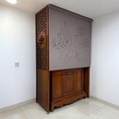 Vách Ngăn Bàn Thờ Đẹp Kết Hợp Rèm Vải Che Bàn Thờ VN-4361