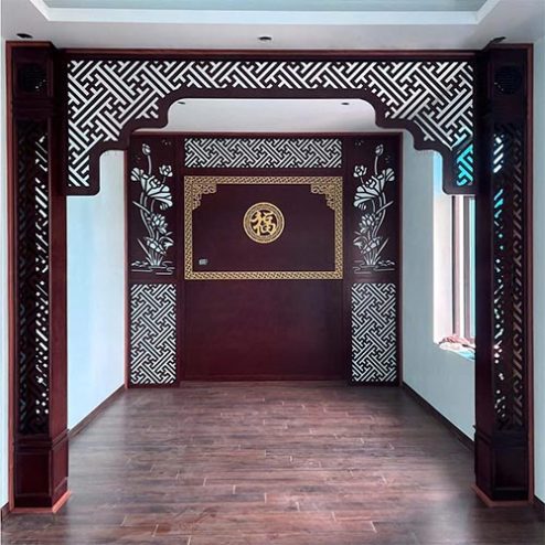 Vách Ốp Bàn Thờ Kèm Cửa Võng Thiết Kế Đơn Giản VN-4409