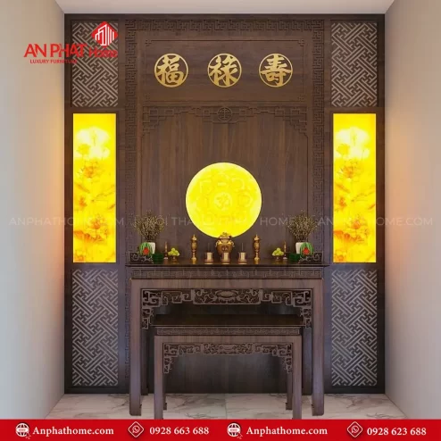 Vách Ốp Bàn Thờ MDF Kết Hợp Tranh Trúc Chỉ VN-4371