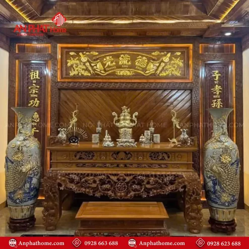 Vách Ốp Phòng Thờ Gỗ Gụ Cao Cấp VN-4435