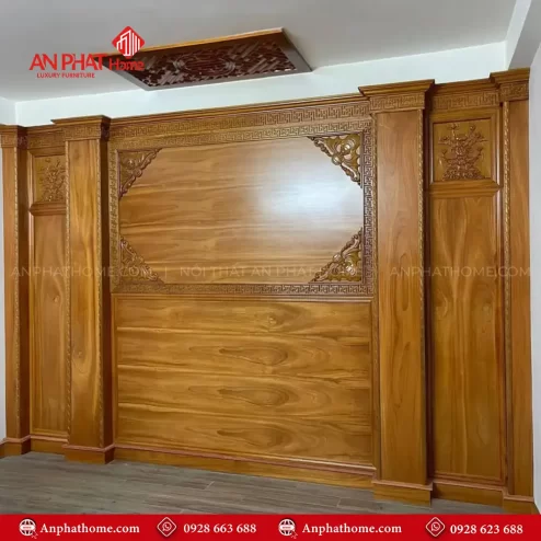 Vách Ốp Phòng Thờ Gỗ Tự Nhiên Đẹp VN-4412