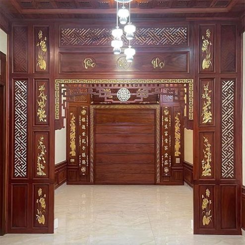 Vách Phòng Thờ Gỗ Gõ Đỏ Đẹp VN-4366