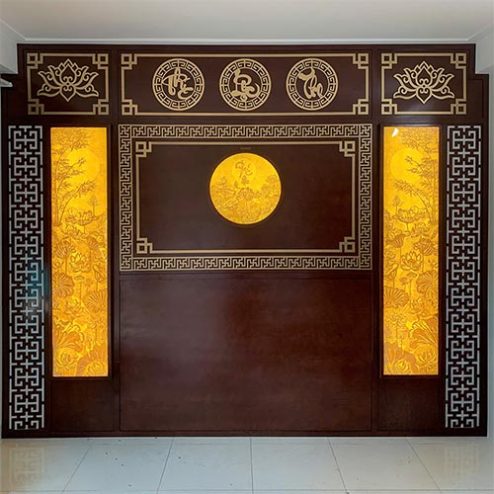 Vách Phòng Thờ Kết Hợp Tranh Trúc Chỉ VN-4302