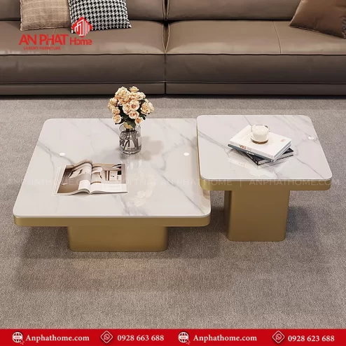 Bàn trà đôi vuông mặt đá Ceramic chống xước đẹp hiện đại B-3047 An Phát Home