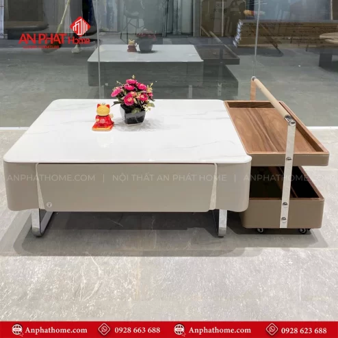 Bàn trà mặt đá nhập khẩu kèm bàn phụ đẹp mắt B-3054 An Phát Home