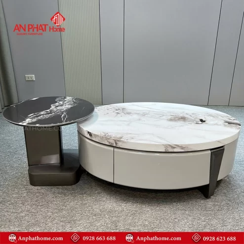 Bàn trà phòng khách đôi mặt đá cẩm thạch cao cấp B-3046 An Phát Home