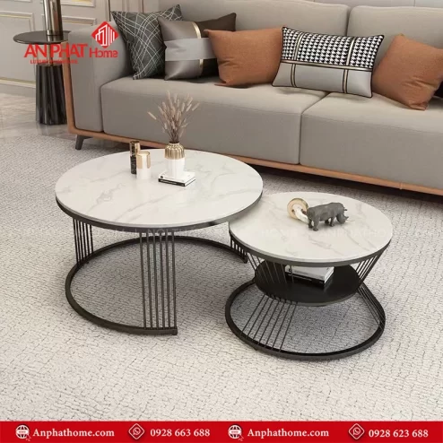 Cặp bàn trà tròn mặt đá đẹp hiện đại B-3048 An Phát Home